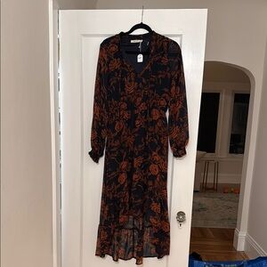 Floral Black and Orange Maxi Dress